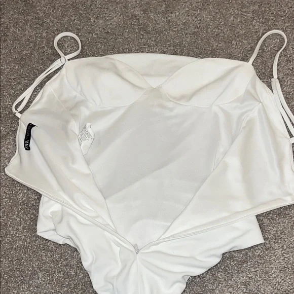 Zara Elegant White Draped Bodysuit - Picture 3 of 5